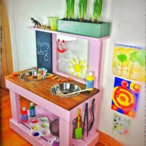 Play kitchen medium size with art easel and blackboard
